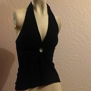 Indah Black Cotton Lycra Halter Top